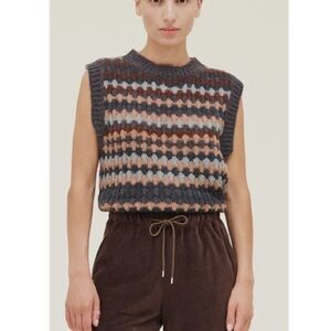 Grade & Gather Gray Brown Stripe Boxy Sleeveless Wool Blend Knit Sweater Small